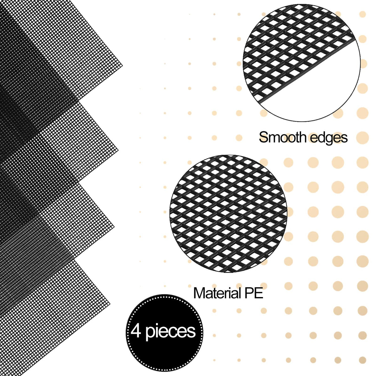Black 4 Pcs Plastic Mesh Sheets G8237