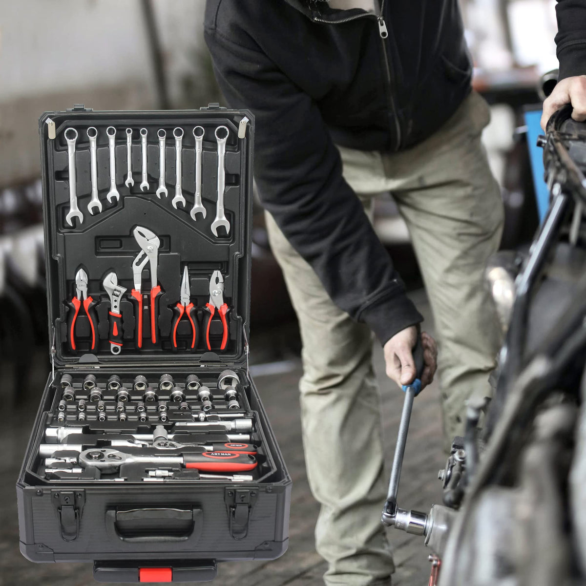 899 PCS Home Auto Repair Tool Kit with Rolling Tool Box U830
