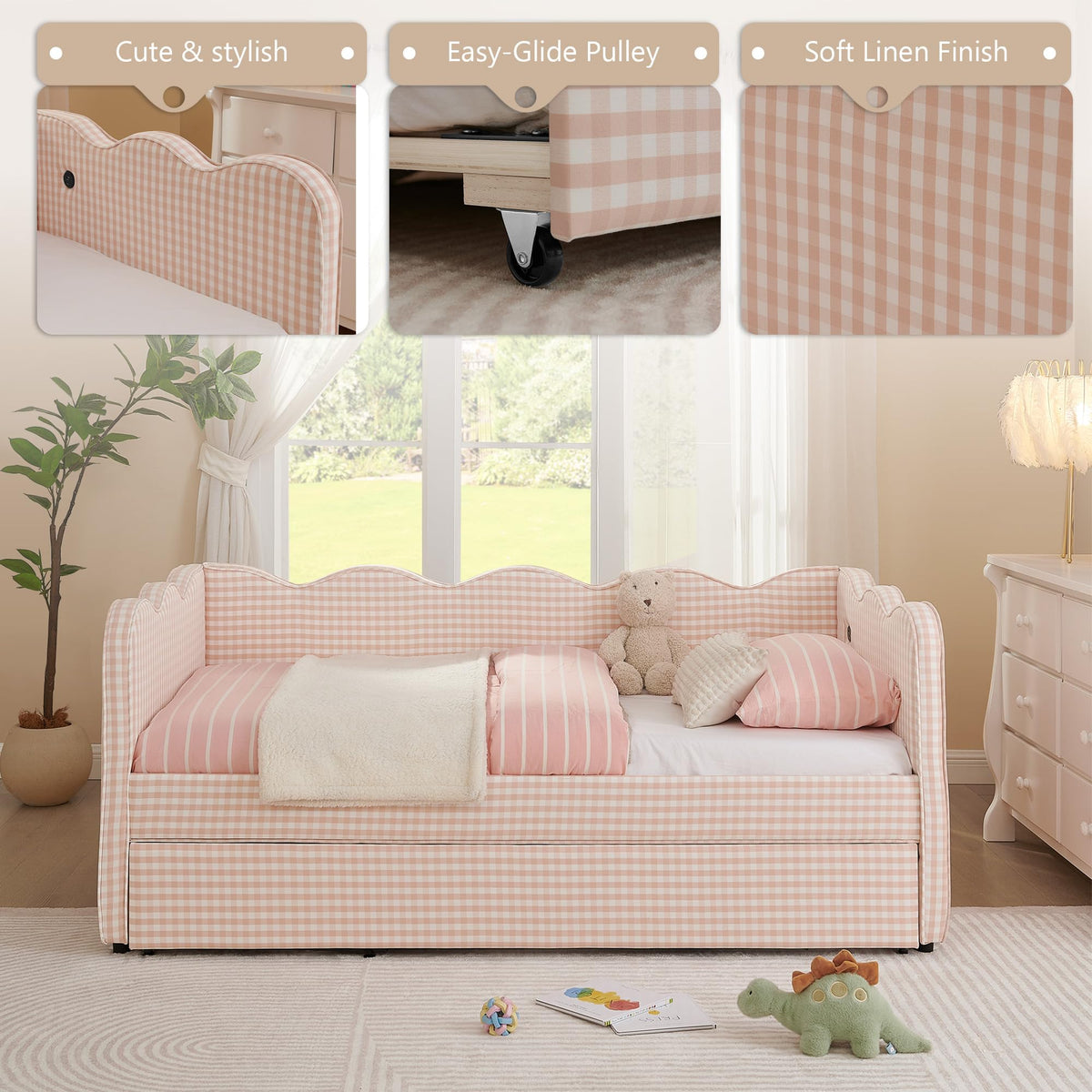 Twin to King Upholstered Daybed with Pop Up Trundle Bed T397