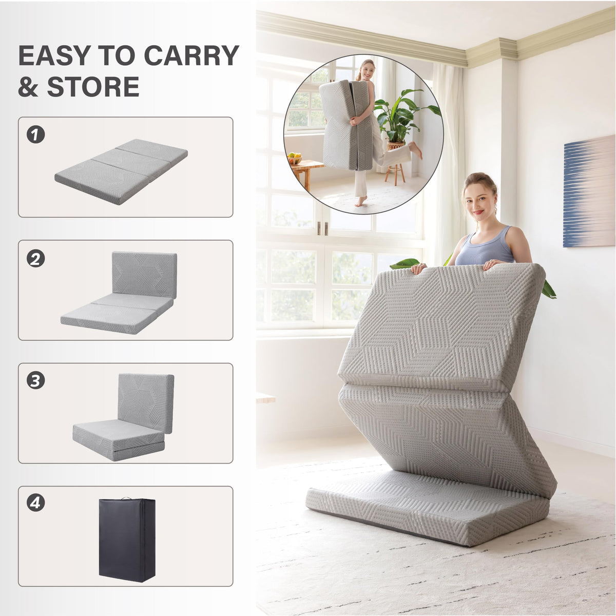 4 Inch Gel Memory Foam Trifold Mattress U575