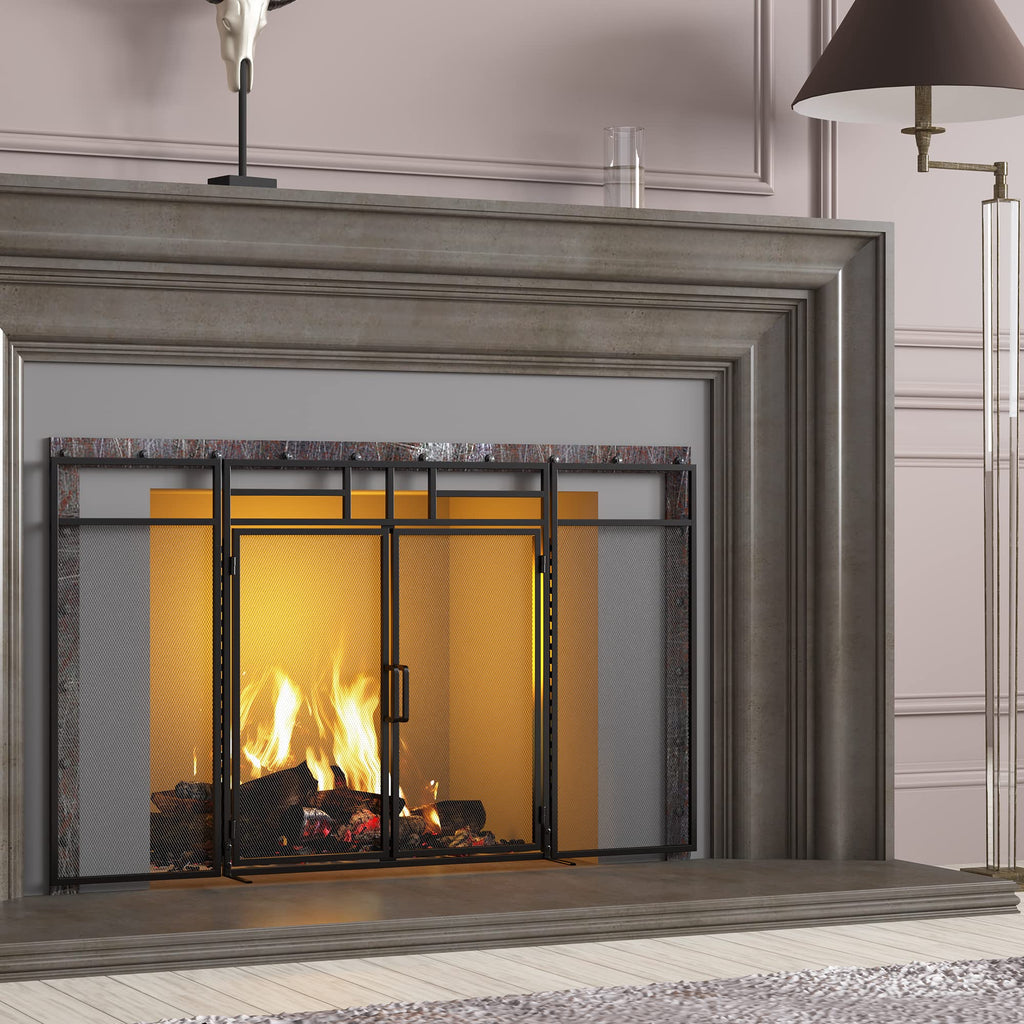 3-Panel Magnetic Fireplace Screen Wrought Iron Spark Guard K46639