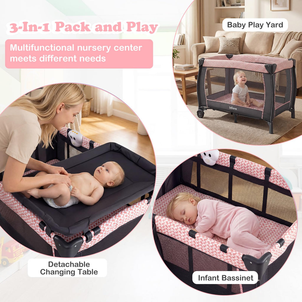 3 in 1 Pack and Play with Bassinet, Changing Table, Storage N34530