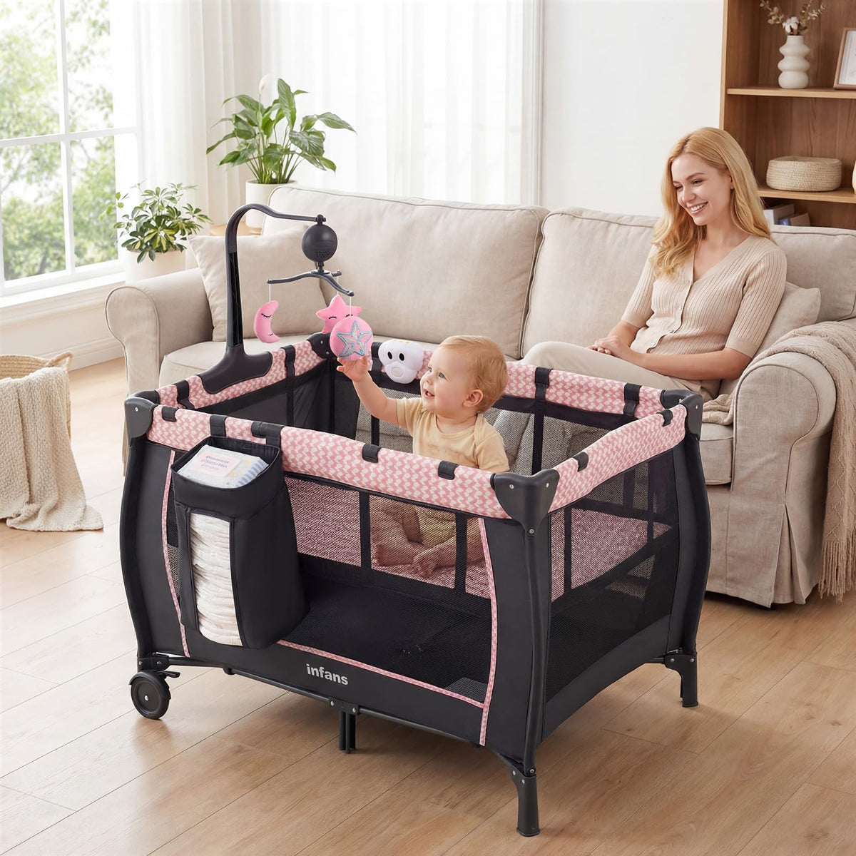 3 in 1 Pack and Play with Bassinet, Changing Table, Storage N34530
