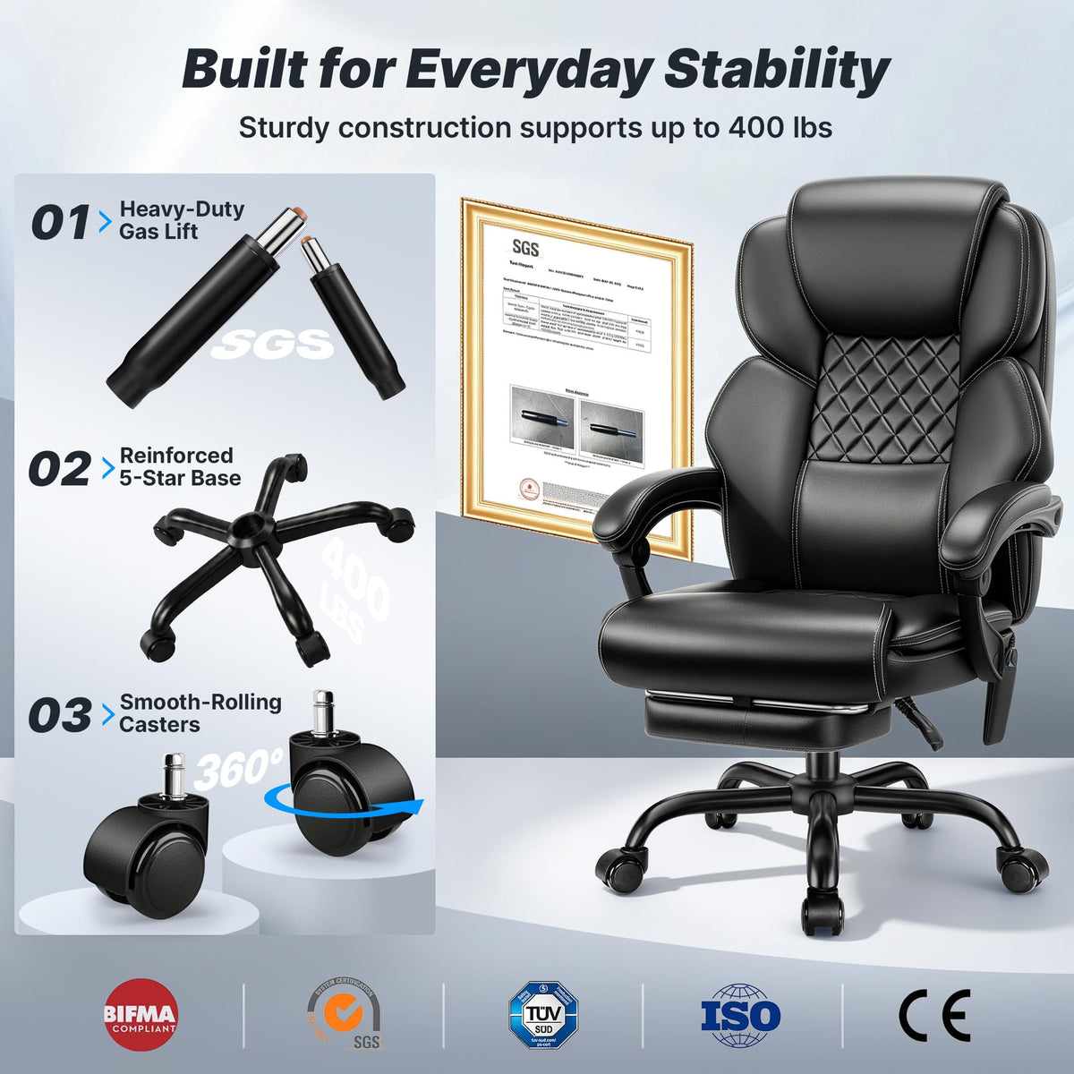 Massage Office Chair with Footrest, Heat and 160° Recline P4267