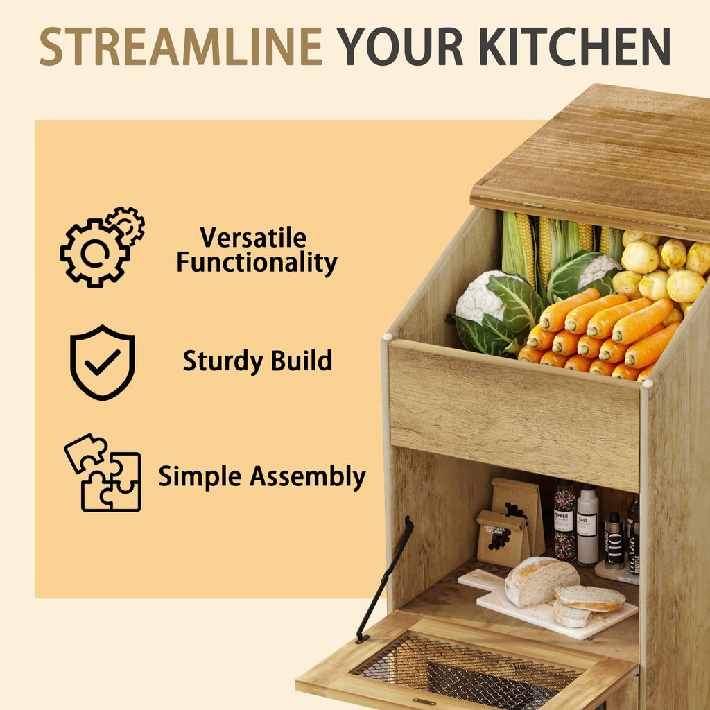 Brown Wooden Potato Storage Bin with Wheel W398