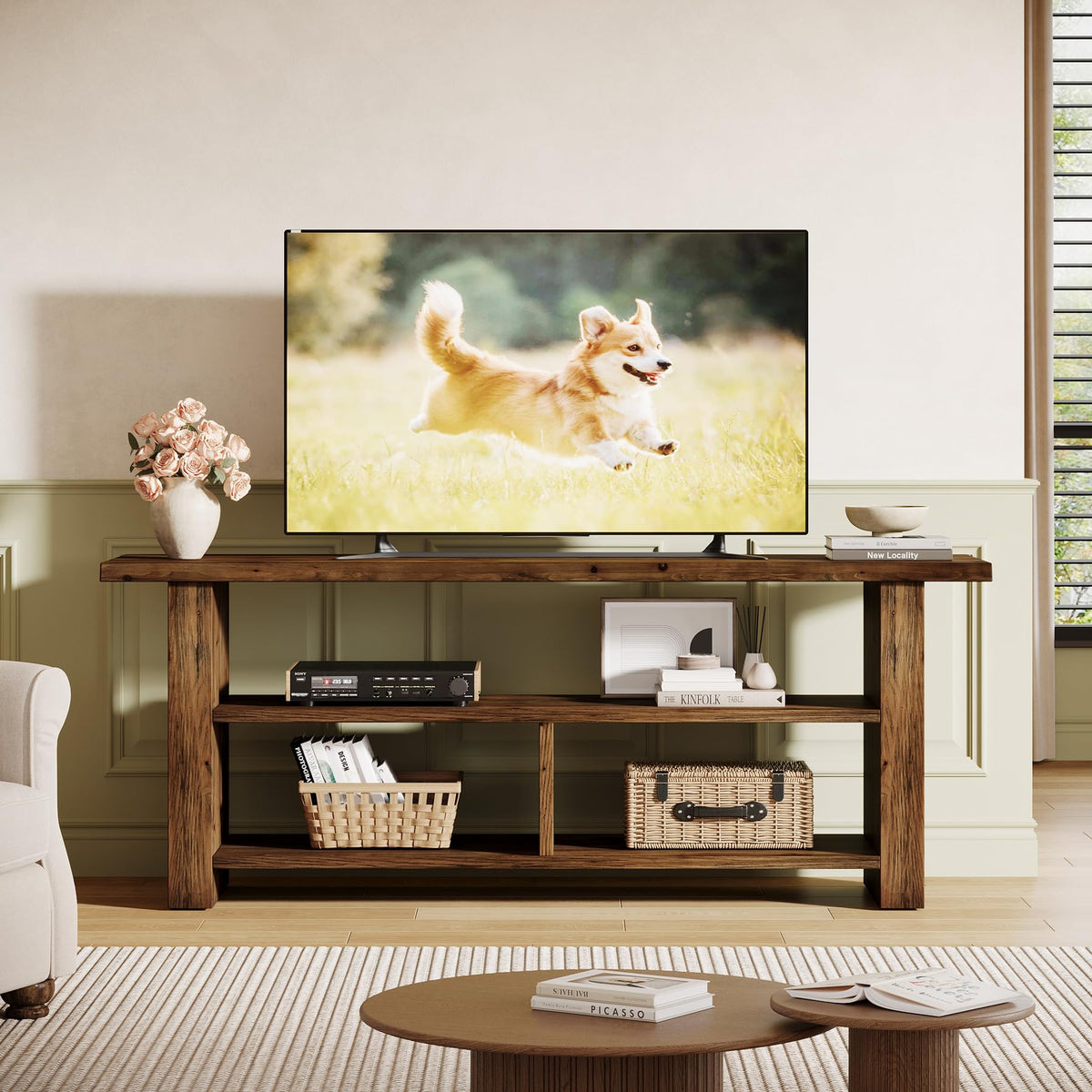 Dark Brown Solid Wood TV Stand D1997