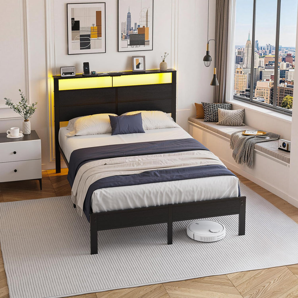 Full Size Metal Bed Frame with Storage Headboard R9224