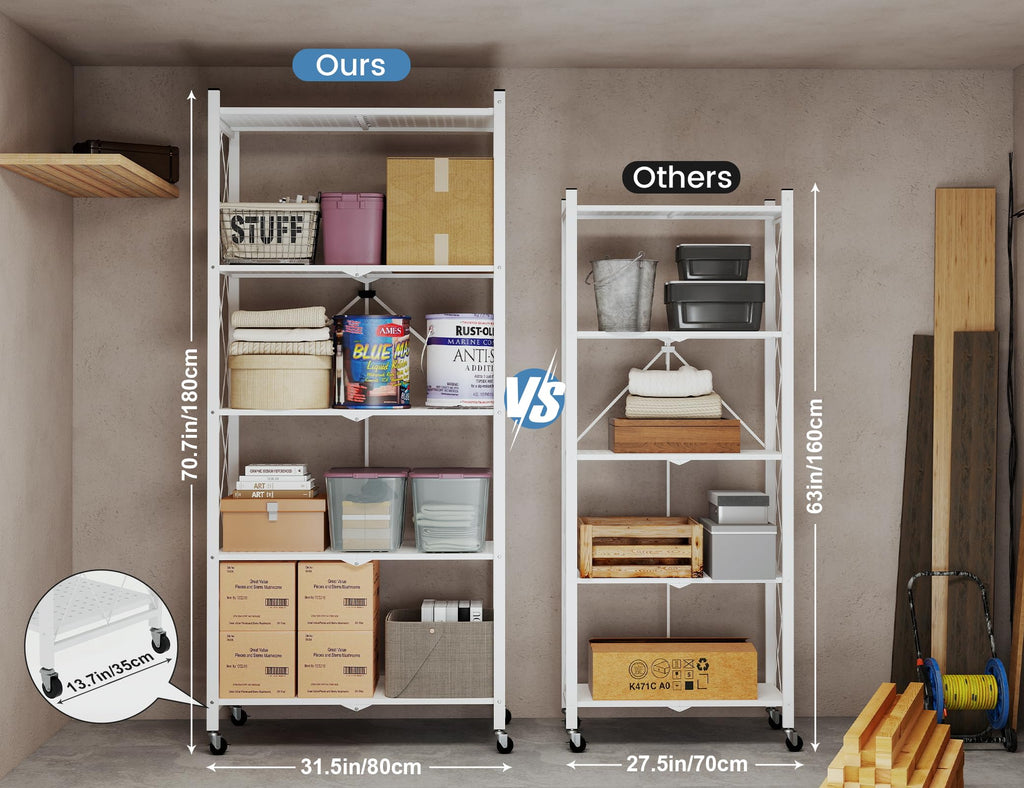 70.7" H 5 Tier Metal Storage Shelves on Wheels J193