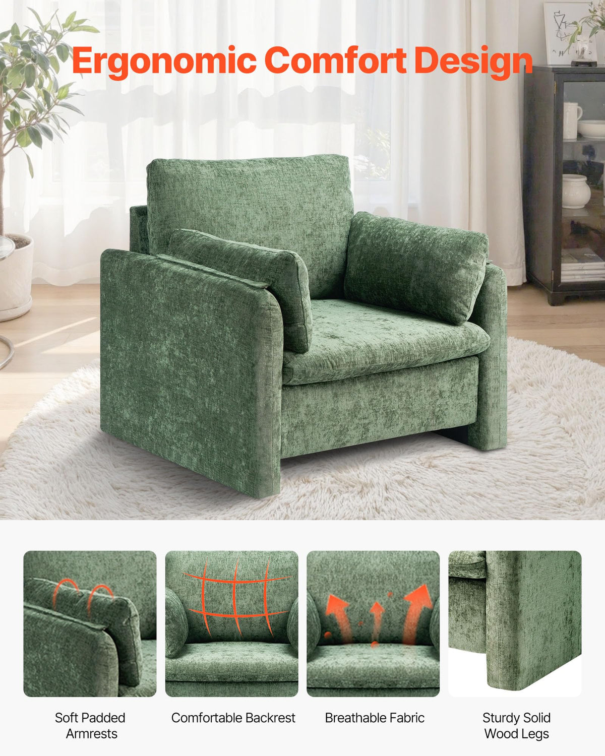 Oversized Green Accent Chair with Padded Arms Q4012