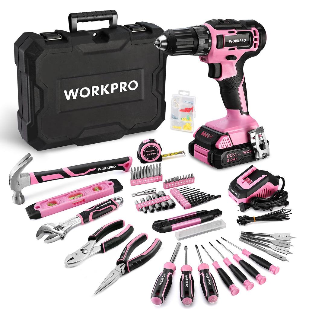 Pink Cordless Drill and 141-Piece Home Tool Kit E500096