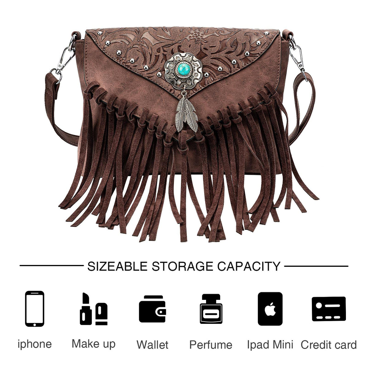 Small Turquoise Fringe Crossbody Handbag Y8124