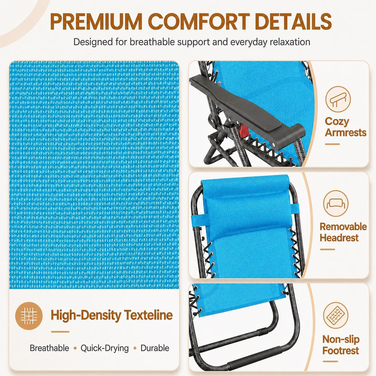 Light Blue Set of 2 Adjustable Zero Gravity Recliners Q638198