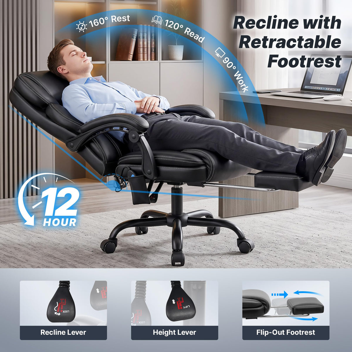 Massage Office Chair with Footrest, Heat and 160° Recline P4267