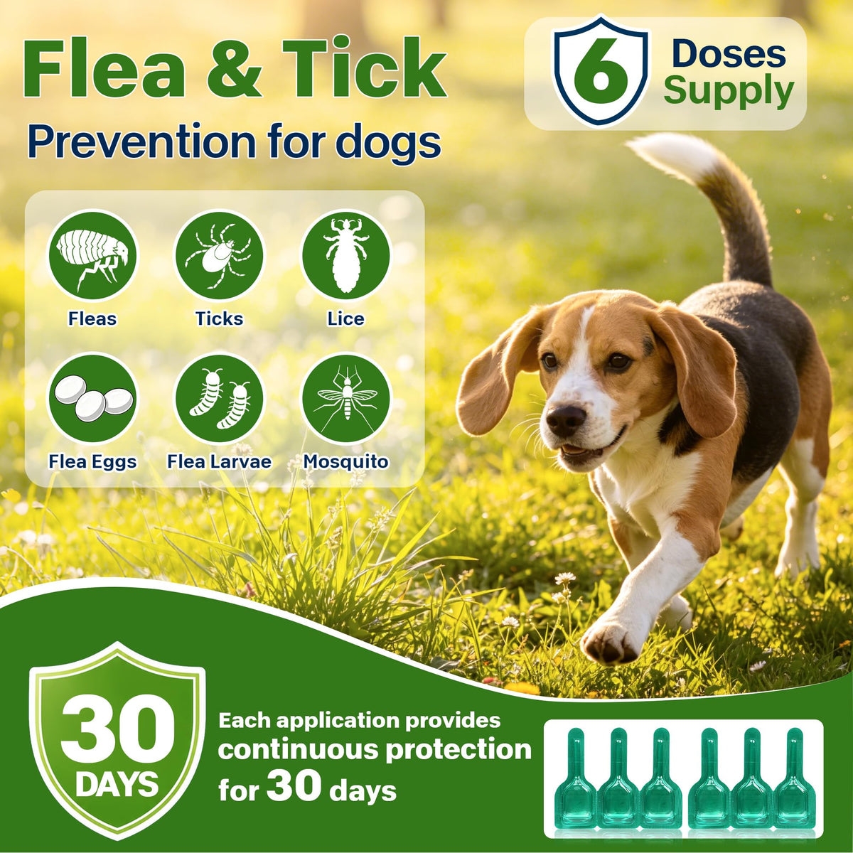 Flea and Tick Prevention for Dogs 5-43 lbs 6 Doses V7770