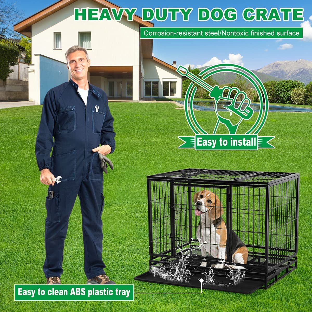 48 inch XXL Heavy Duty Dog Kennel with Wheels B929417