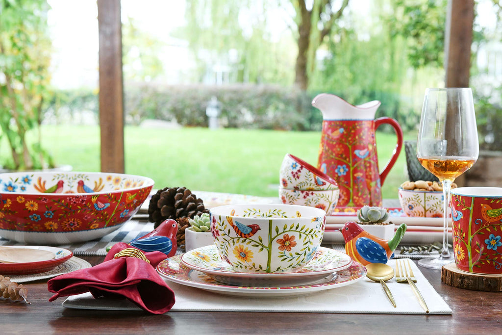 Red Ceramic 16 pcs Dinnerware Set, Service for 4 E37114