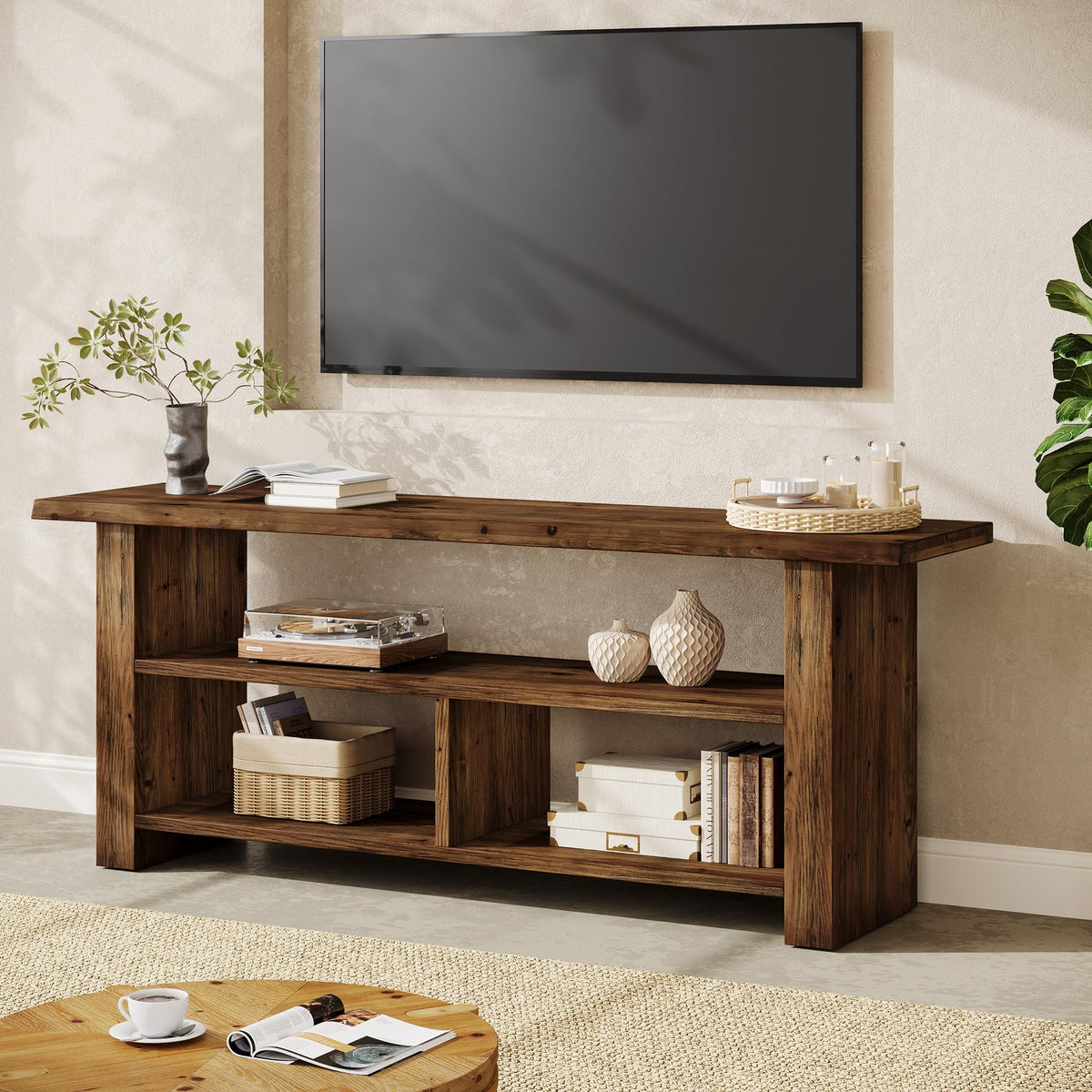 Dark Brown Solid Wood TV Stand D1997