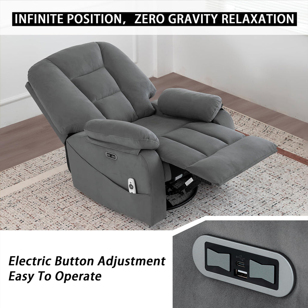 Velvet Grey Power Swivel Rocker Recliner with Massage and Heat X517075