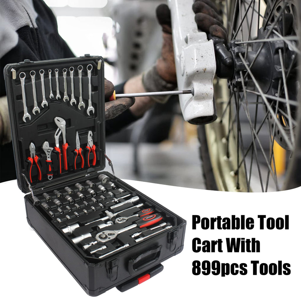 899 PCS Home Auto Repair Tool Kit with Rolling Tool Box U830