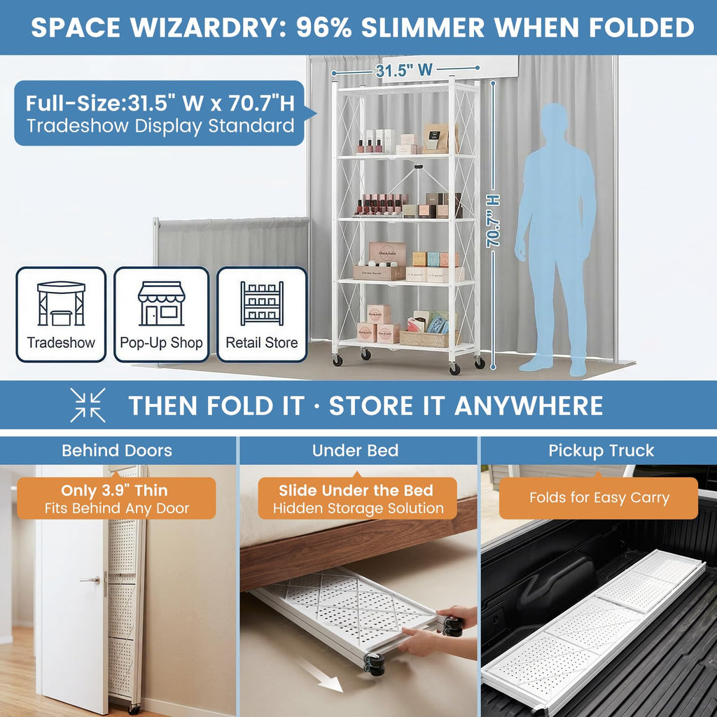 70.7" H 5 Tier Metal Storage Shelves on Wheels J193