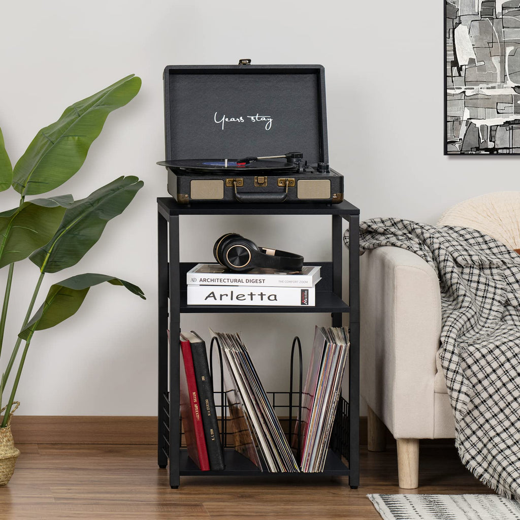 Black 3 Tier End Table with Storage Shelf J100