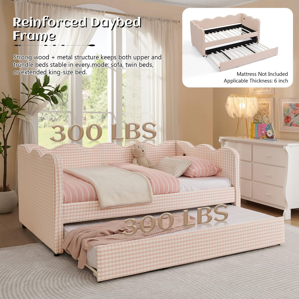 Twin to King Upholstered Daybed with Pop Up Trundle Bed T397