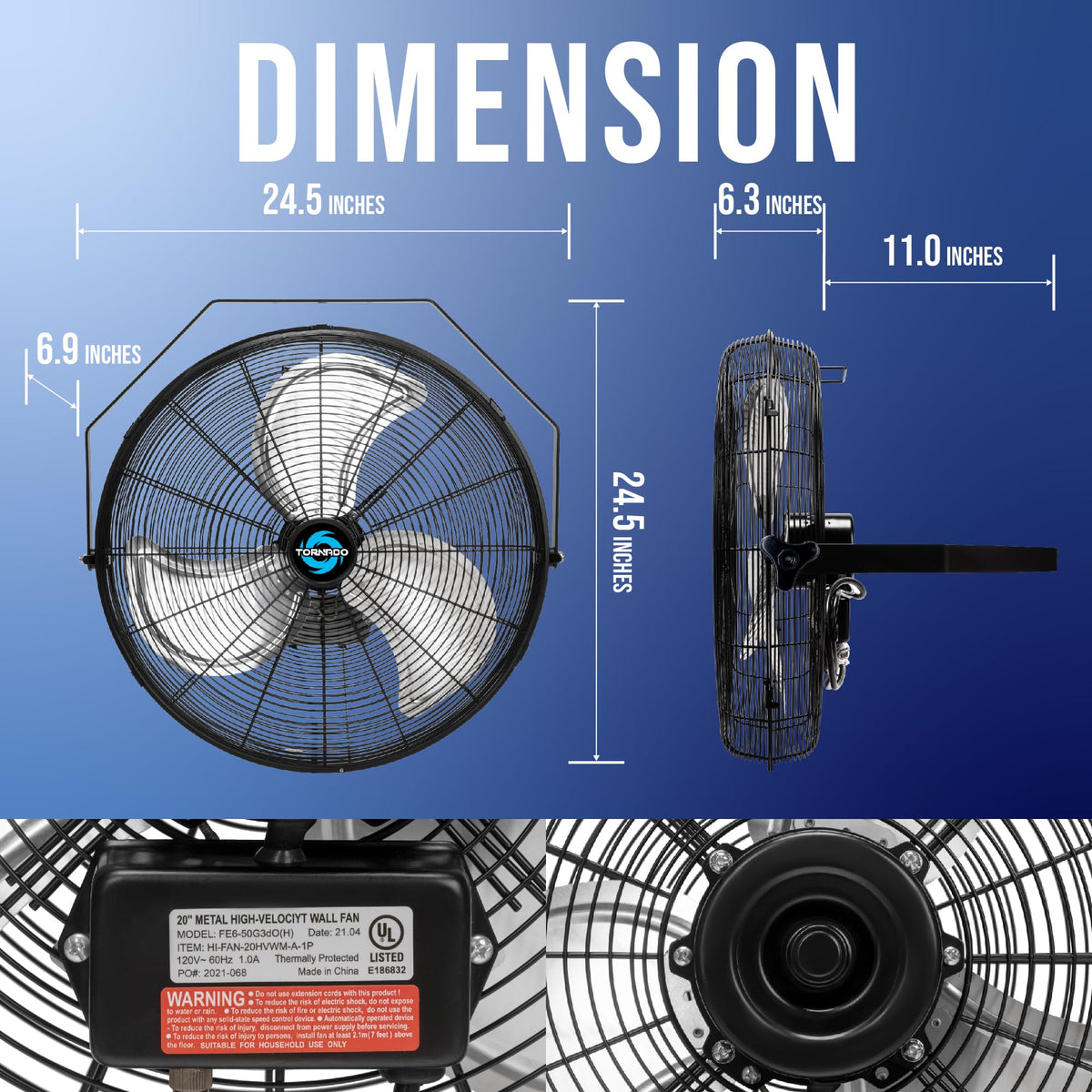 20 Inch High Velocity Industrial Wall Fan 3 Speed Y776