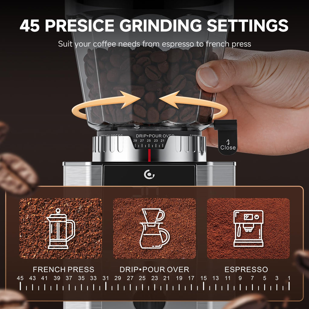 Conical Burr Coffee Grinder with 45 Grind Settings Q251129