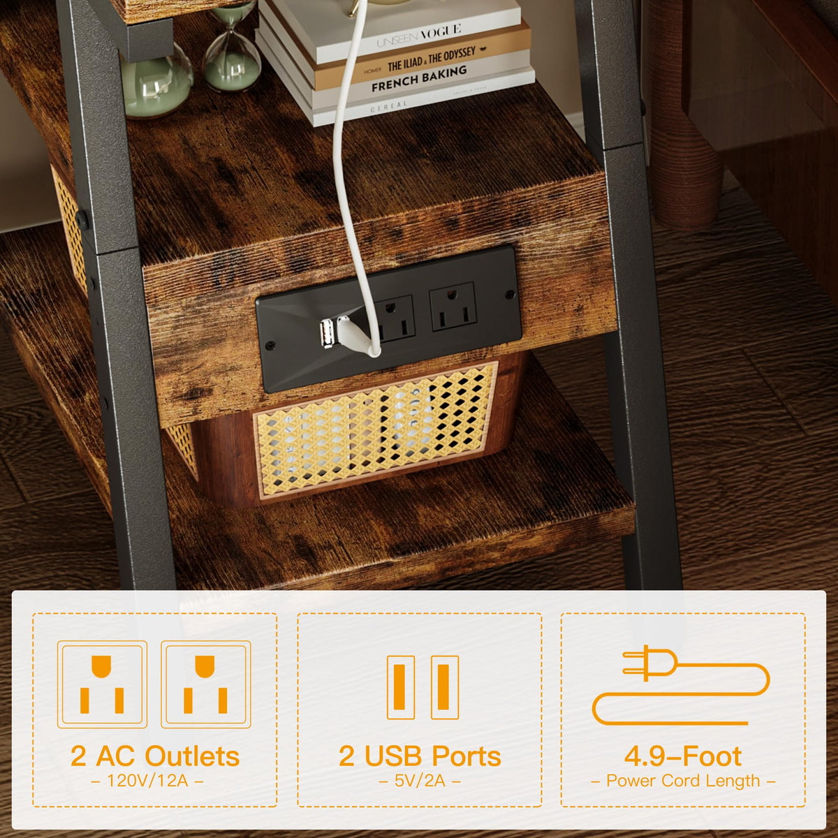 3-Tier Side Table with Charging Station F8834