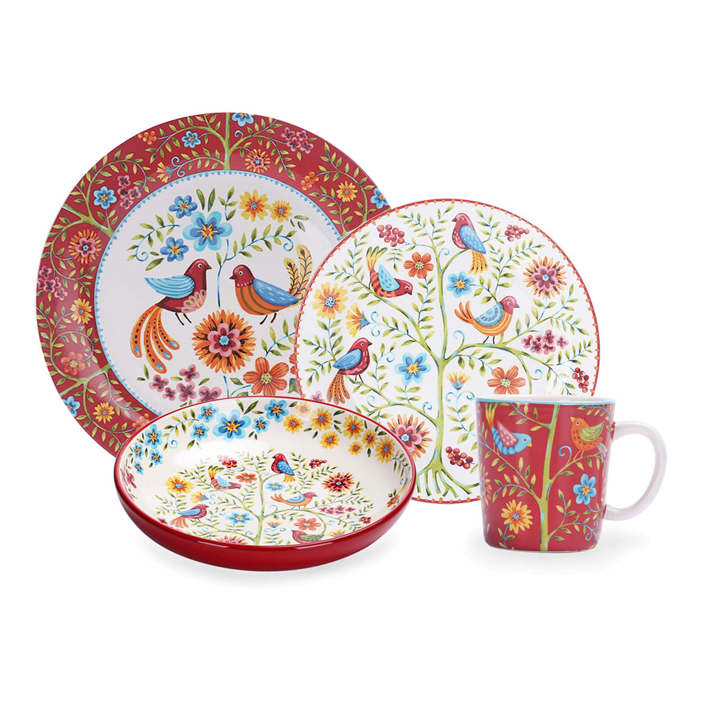 Red Ceramic 16 pcs Dinnerware Set, Service for 4 E37114