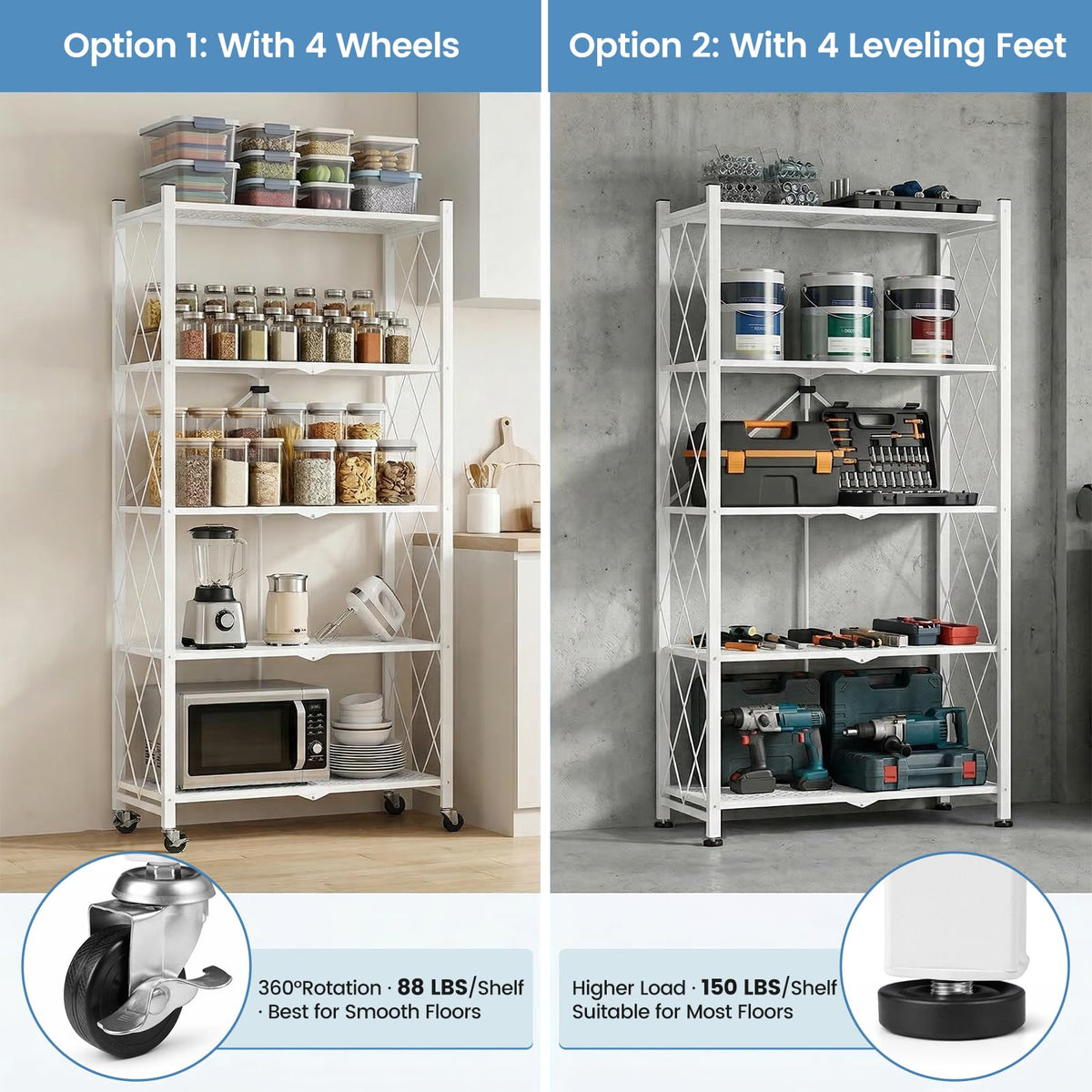 70.7" H 5 Tier Metal Storage Shelves on Wheels J193