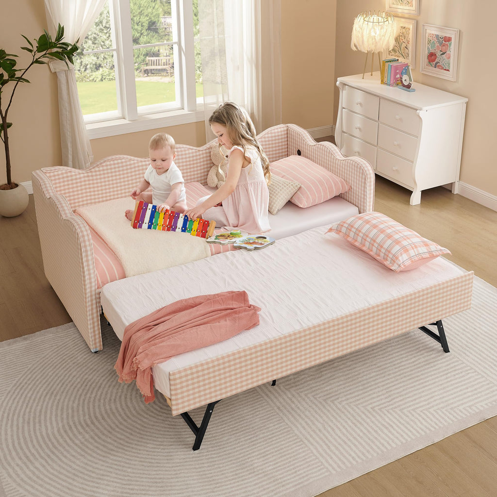 Twin to King Upholstered Daybed with Pop Up Trundle Bed T397