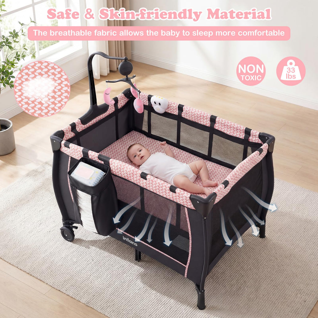 3 in 1 Pack and Play with Bassinet, Changing Table, Storage N34530