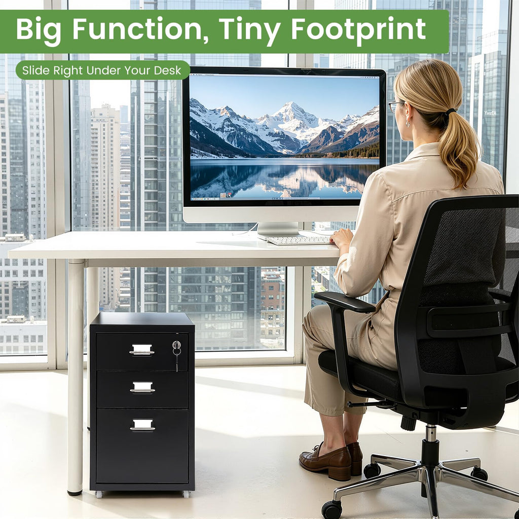 Black 3-Drawer Metal File Cabinet F87000