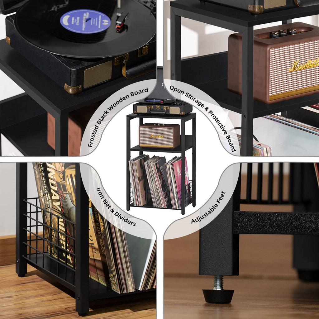 Black 3 Tier End Table with Storage Shelf J100