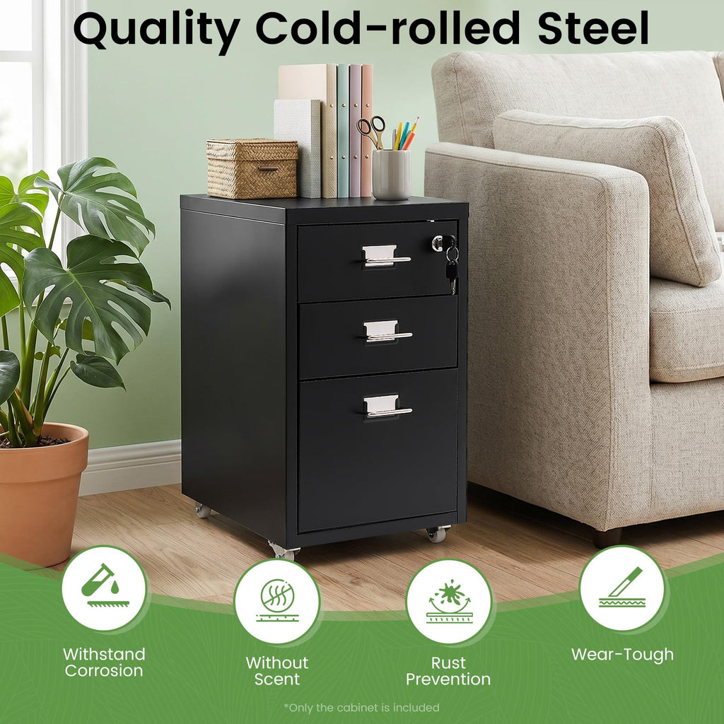 Black 3-Drawer Metal File Cabinet F87000