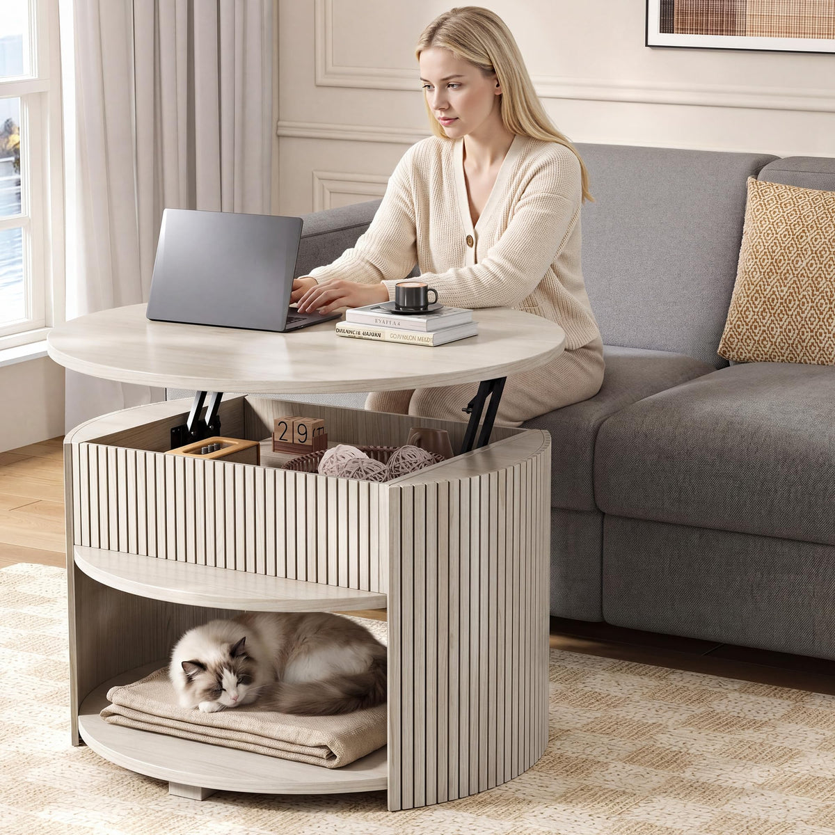 Round Lift Top Coffee Table with Storage Z25091