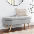 Oval Linen Upholstered Storage Bench with Rubber Wood Legs K7614