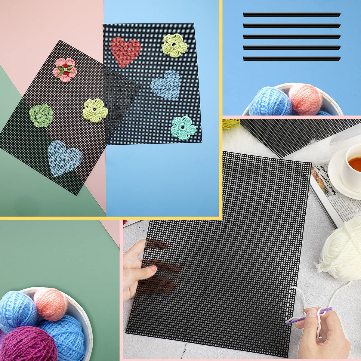 Black 4 Pcs Plastic Mesh Sheets G8237