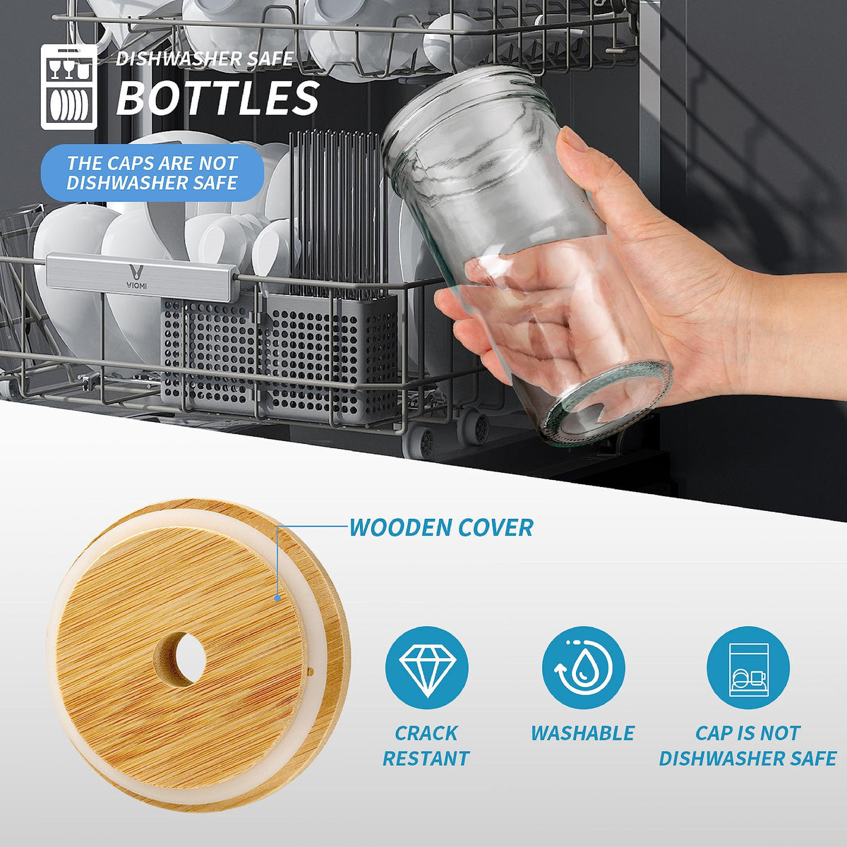 Glass Cups Set of 4 22oz Mason Jar Drinking Glasses with Bamboo Lids & Straws B600
