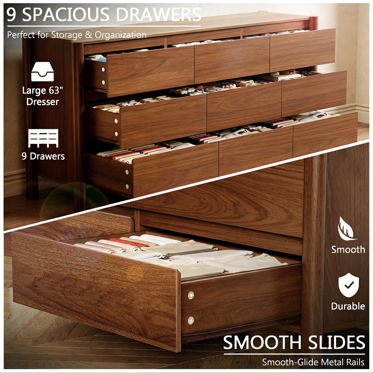 Walnut 9 Drawer Dresser K973